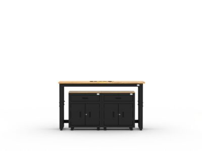 Garage storage cabinets with 2 1-drawer 2-door base cabinets and 72 inch workbench