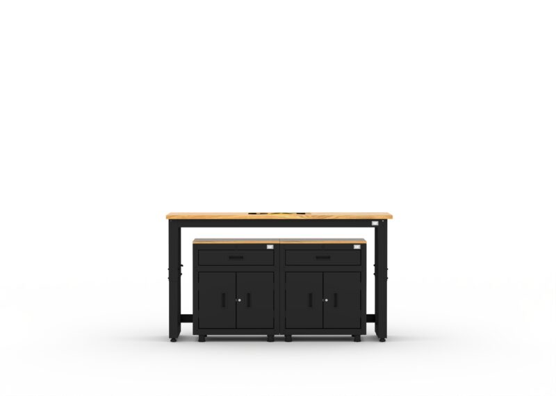 Unité de rangement de garage avec 2 caissons bas à 1 tiroir et 2 portes et établi de 72 pouces