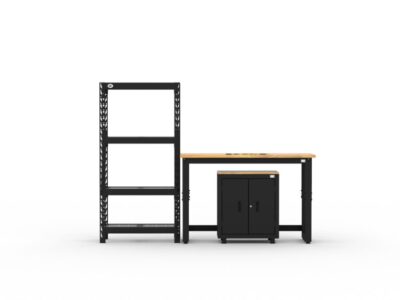 CAT garage storage cabinets with 1 base cabinet, 1 shelving unit and 48 inch workbench
