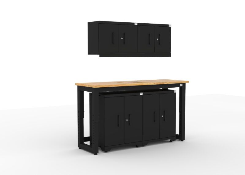 RÉGLAGE 2 Ensemble d'armoires de rangement pour garage CAT avec 2 armoires murales, 2 armoires de base et un plan de travail de 72 pouces.