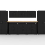 CAT garage storage cabinet set with 2 lockers, 3 wall cabinets, 3 base cabinets and 96 inch workbench