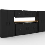 CAT garage storage cabinet set with 2 lockers, 3 wall cabinets, 3 base cabinets and 96 inch workbench
