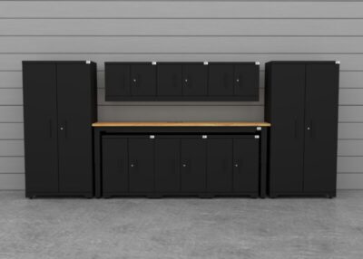 SETT Garage CAT garage storage cabinet set with 2 lockers, 3 wall cabinets, 3 base cabinets and 96 inch workbench