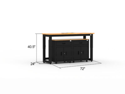 Garage storage cabinets with 2 1-drawer 2-door base cabinets and 72 inch workbench
