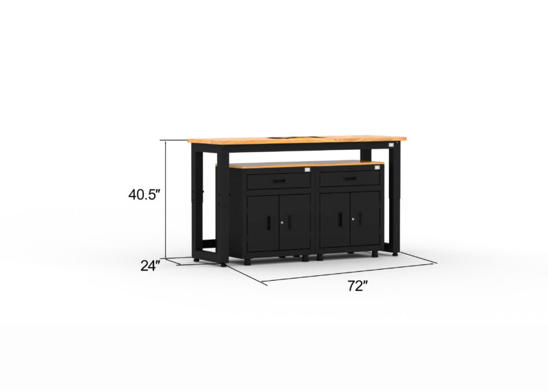 Unité de rangement de garage avec 2 caissons bas à 1 tiroir et 2 portes et établi de 72 pouces