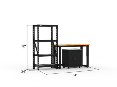 CAT garage storage cabinets with 1 base cabinet, 1 shelving unit and 48 inch workbench