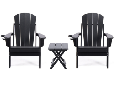Lake Country Outdoors - Huron Series 3PC HDPE Folding Adirondack Chair - Black