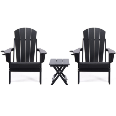 BLA007yfCN Lake Country Outdoors - Huron Series 3PC HDPE Folding Adirondack Chair - Black