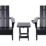 LCO Erie Series 3PC Adirondack Chairs & Table Set - Black