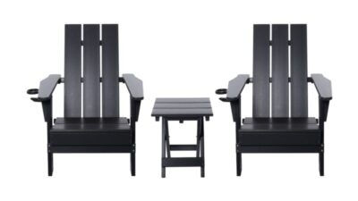 ERIE01BK Main 01 LCO Erie Series 3PC Adirondack Chairs & Table Set - Black