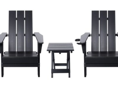 LCO Erie Series 3PC Adirondack Chairs & Table Set - Black