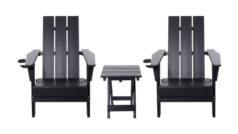 ERIE01BK Main 01 LCO Erie Series 3PC Adirondack Chairs & Table Set - Black