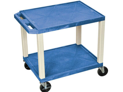 Luxor 2 Shelf Heavy Duty Plastic Utility Cart with 2 Flat Shelves 200lb Weight Capacity 24 x 18 Blue