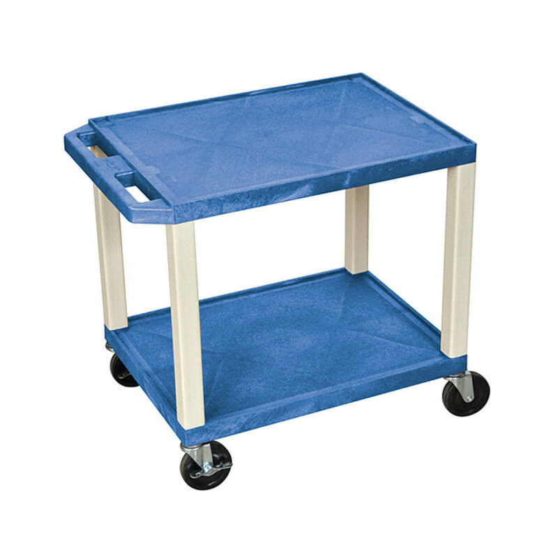 Luxor 2 Shelf Heavy Duty Plastic Utility Cart with 2 Flat Shelves 200lb Weight Capacity 24 x 18 Blue