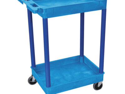 Luxor 32inch 2 Shelf Plastic Utility Cart with Flat Shelf and Tub Shelf – 300lb Weight Capacity – Blue