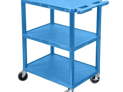 Luxor 34inch 3 Shelf Plastic Utility Cart with Flat Shelves 300lb Weight Capacity Blue1