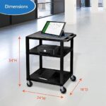 Luxor 34inch 3 Shelf Plastic Utility Cart with Flat Shelves and Electrical Outlet 300lb Weight Capacity Black1