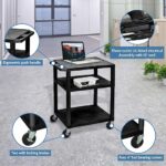 Luxor 34inch 3 Shelf Plastic Utility Cart with Flat Shelves and Electrical Outlet 300lb Weight Capacity Black2