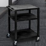 Luxor 34inch 3 Shelf Plastic Utility Cart with Flat Shelves and Electrical Outlet 300lb Weight Capacity Black3