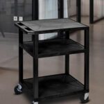 Luxor 34inch 3 Shelf Plastic Utility Cart with Flat Shelves and Electrical Outlet 300lb Weight Capacity Black4