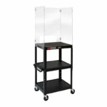 Luxor Adjustable Height 3 Shelf Steel AV Cart with Acrylic Sneeze Guard1