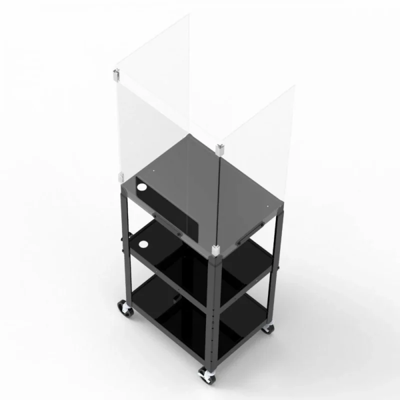 Luxor Adjustable Height 3 Shelf Steel AV Cart with Acrylic Sneeze Guard3 Luxor Adjustable Height 3 Shelf Steel AV Cart with Acrylic Sneeze Guard3