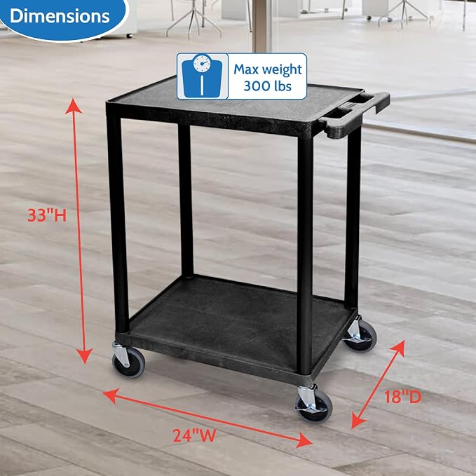 Luxor Flat Shelf Cart Two Shelves Black4 Luxor Flat Shelf Cart Two Shelves Black4