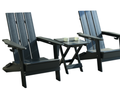 LCO Erie Series 3PC Adirondack Chairs & Table Set - Black