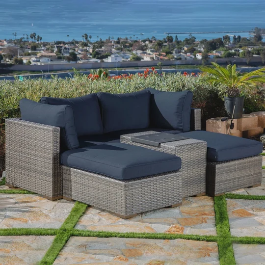 Allspace 5 piece Rattan Patio Set with Sunbrella Cushions Blue