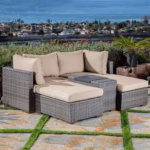 Allspace 5 piece Rattan Patio Set with Sunbrella Cushions Cream