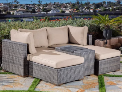 Allspace 5 piece Rattan Patio Set with Sunbrella Cushions Cream