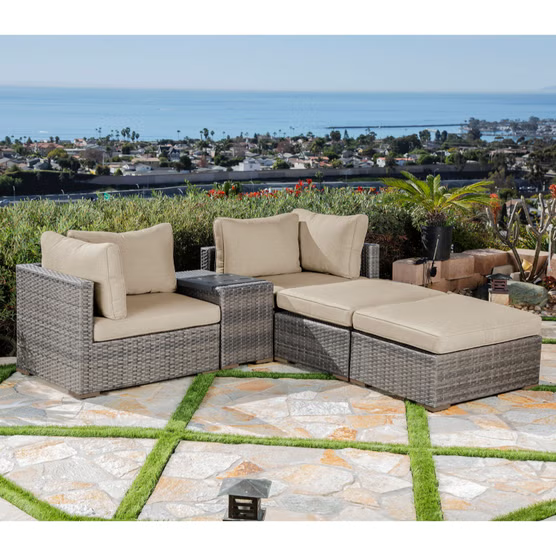 Allspace 5 piece Rattan Patio Set with Sunbrella Cushions Cream1.webp