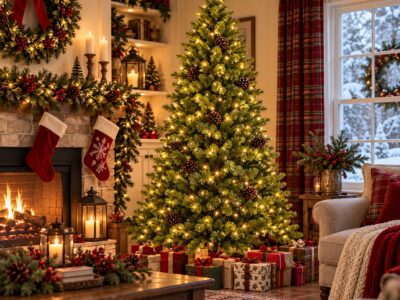 Monarch 9 ft Scotch Pine Pre-Lit Christmas Tree, 600 Warm White LED Lights, 56"