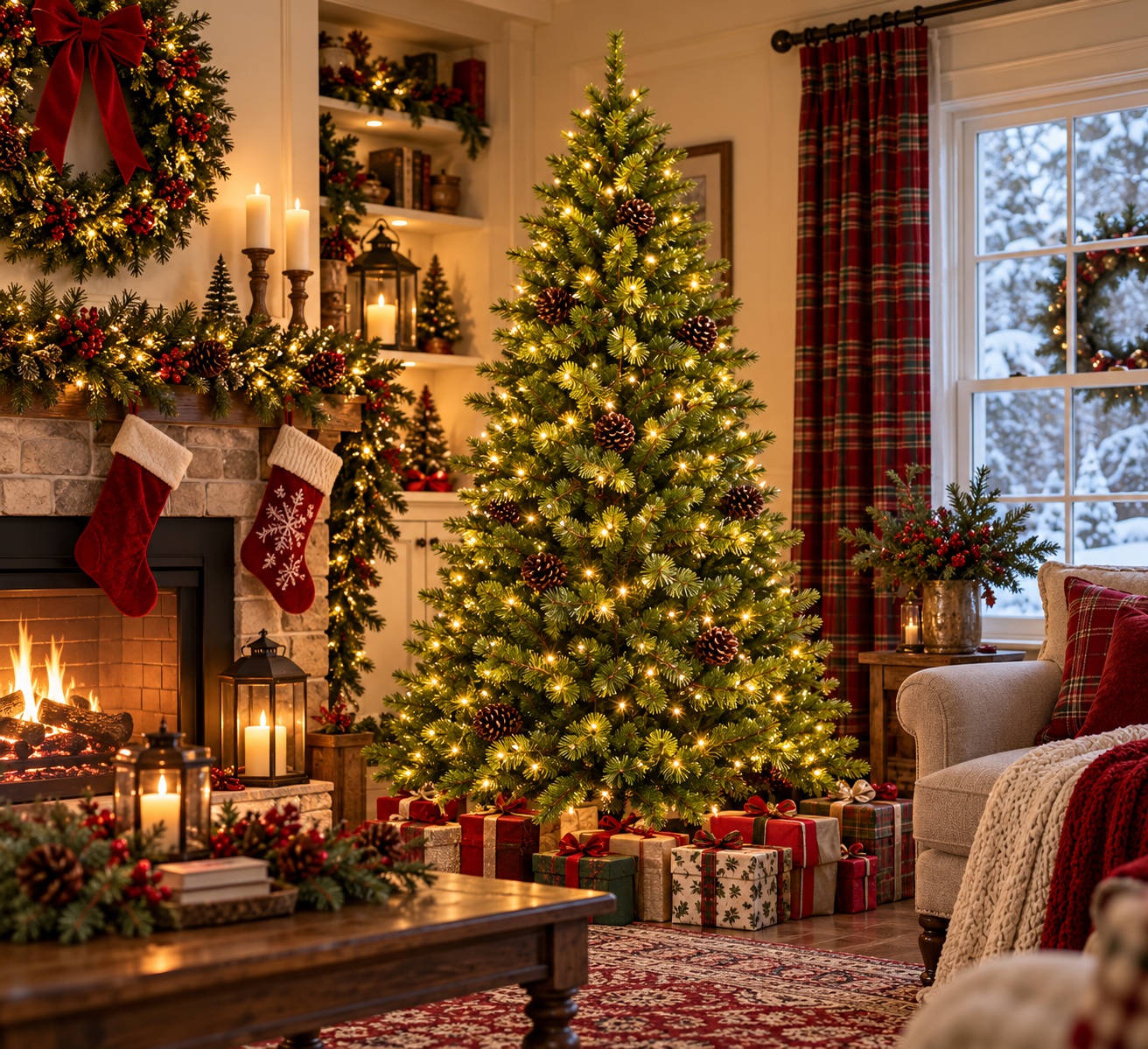 Monarch 9 ft Scotch Pine Pre-Lit Christmas Tree, 600 Warm White LED Lights, 56"