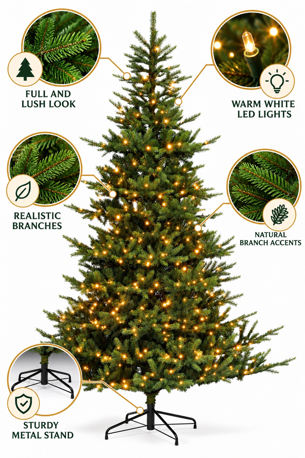 Monarch 6.5 ft Killbear Fir Pre-Lit Christmas Tree, 450 Warm White LED Lights, 53" Monarch 6.5 ft Killbear Fir Pre-Lit Christmas Tree, 450 Warm White LED Lights, 53"