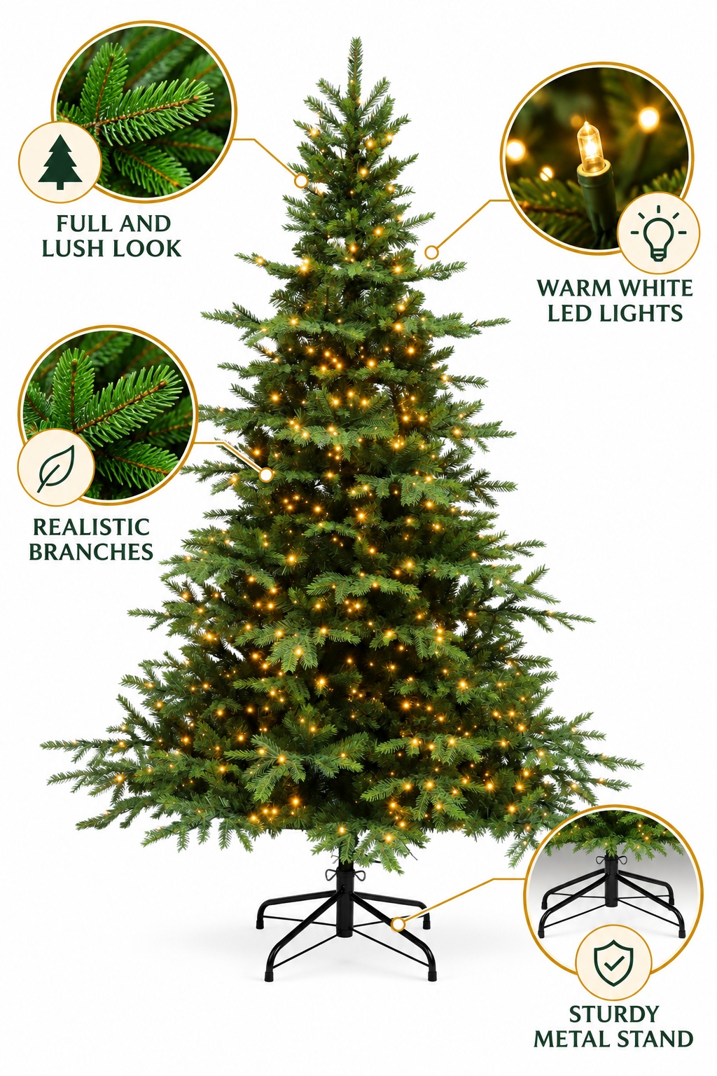 Monarch 9 ft Simcoe Spruce Pre-Lit Christmas Tree, 700 Warm White LED Lights, 56"