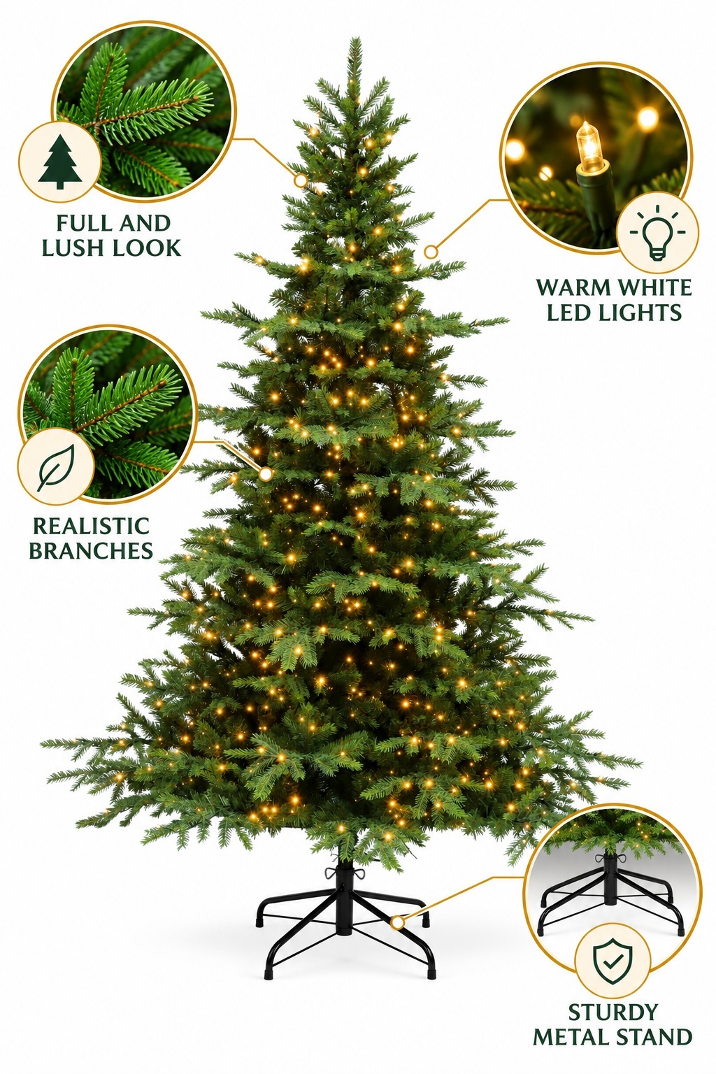 Monarch 6.5 ft Simcoe Spruce Pre-Lit Christmas Tree, 400 Warm White LED Lights, 50" Monarch 6.5 ft Simcoe Spruce Pre-Lit Christmas Tree, 400 Warm White LED Lights, 50"