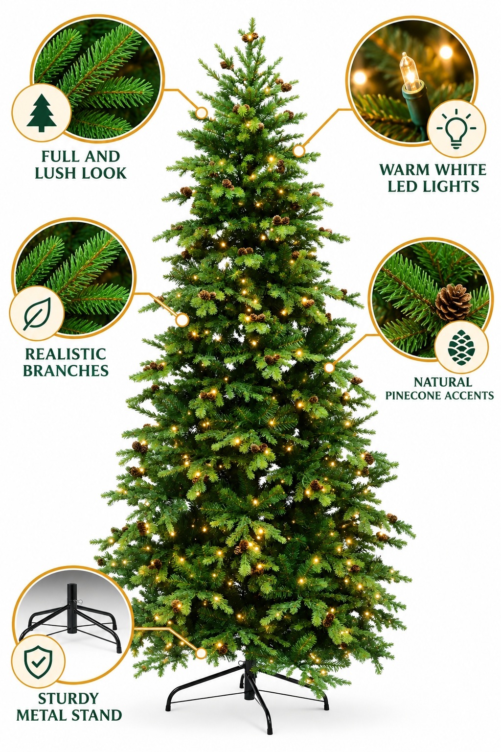 40084312 - Detail Monarch 12 ft Acadia Fir Christmas Tree with Pinecones