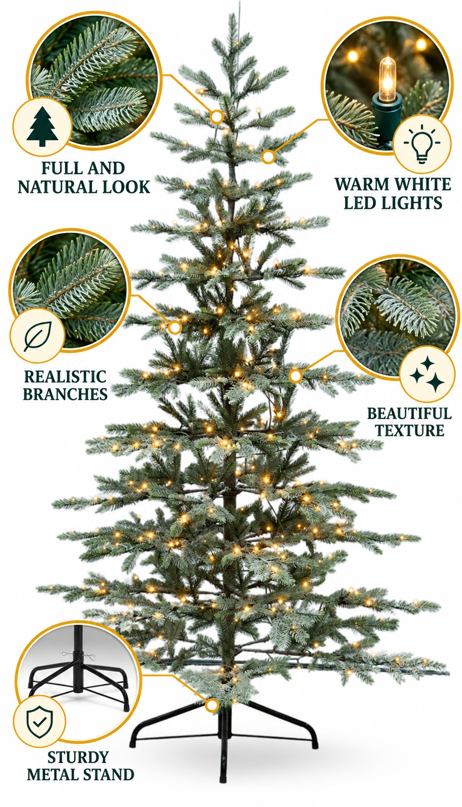 Monarch 6.5 ft Balsam Fir Pre-Lit Christmas Tree, 300 LEDs