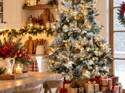 Monarch 9 ft Flocked Lasalle Slim Pre-Lit Tree, 850 LEDs