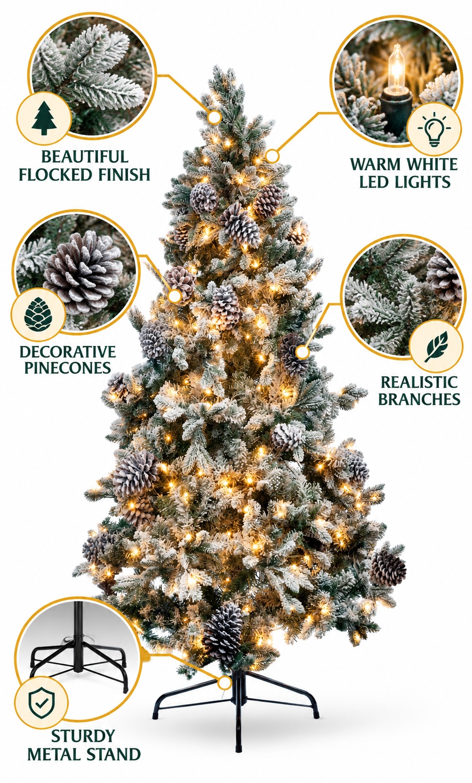 Monarch 9 ft Flocked Lasalle Slim Pre-Lit Tree, 850 LEDs