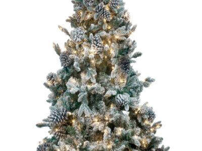 Monarch 7.5 ft Flocked Lasalle Slim Pre-Lit Christmas Tree, 500 Warm White LEDs