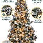 Monarch 7.5 ft Flocked Lasalle Slim Pre-Lit Christmas Tree, 500 Warm White LEDs