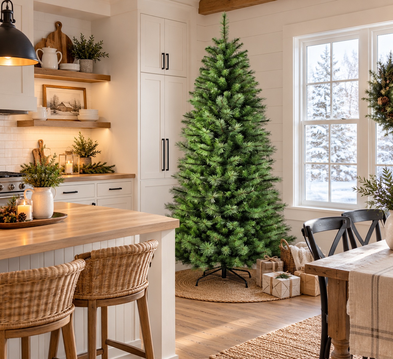 400928UL - Cozy farmhouse kitchen Monarch 7.5 ft Hastings Slim Needle Pine Unlit Christmas Tree, Green