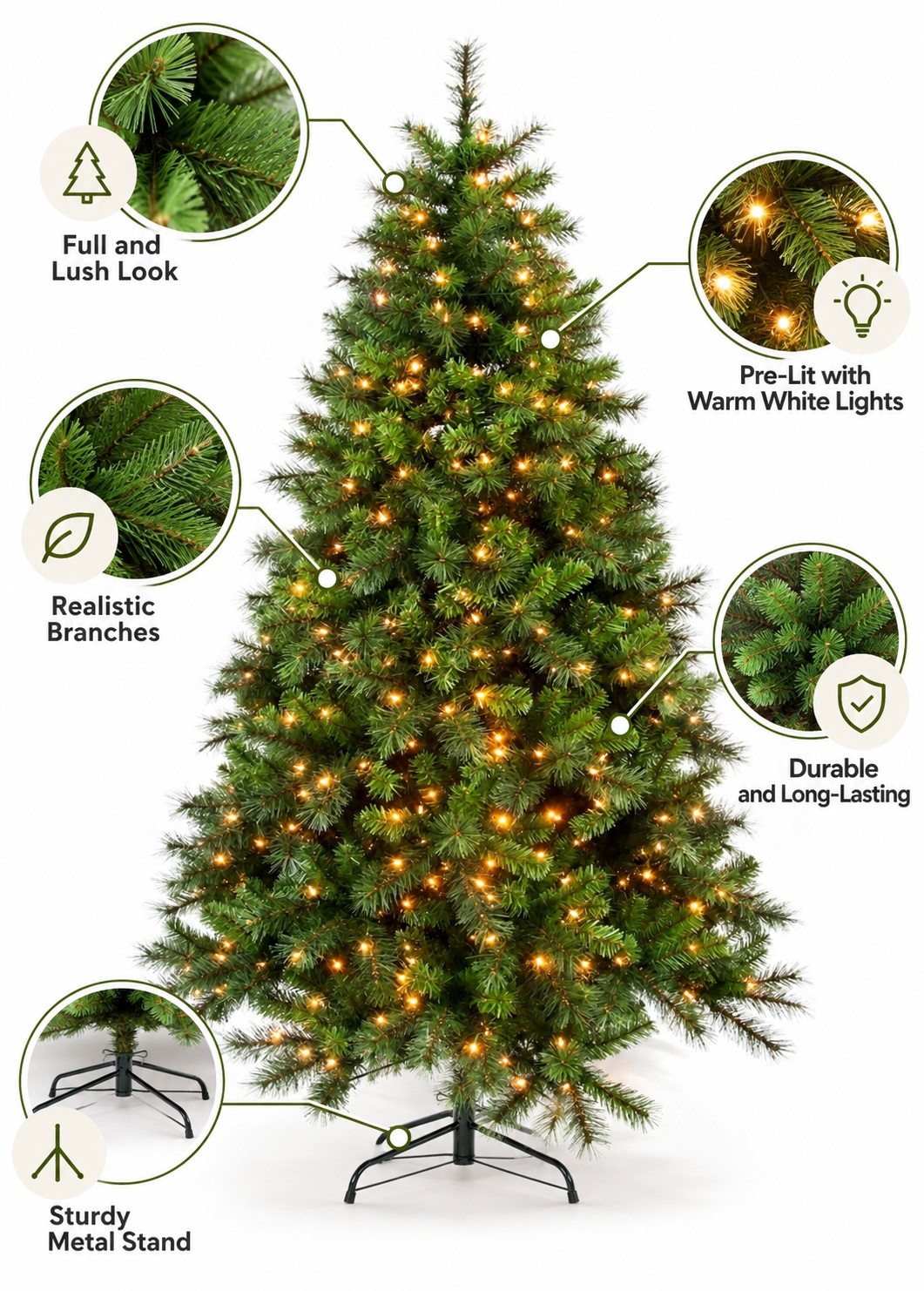 400942 - details Monarch 9 ft Hasting Pine Pre-Lit Christmas Tree, 850 Warm White F5 LEDs