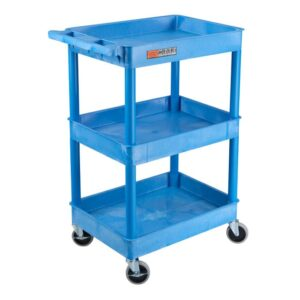 Luxor 3-Shelf Plastic Utility Cart with Spacious Tub Shelves - 300lb Weight Capacity - Blue