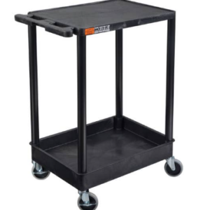 STC21-B Luxor 36inch 2-Shelf Plastic Utility Cart with Flat Upper Shelf and Tub Lower Shelf - 300lb Weight Capacity - Black